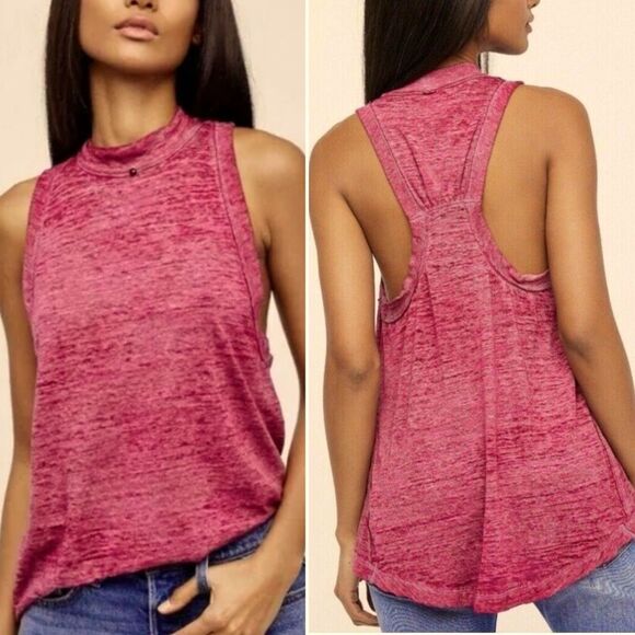NWT Free People Brisbane Lightweight Racerback Mock Neck Tank Top Fuchsia XS - Picture 16 of 16
